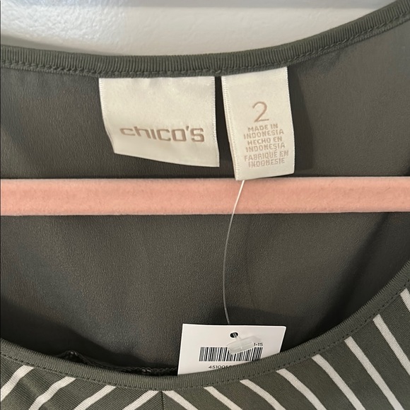 Chico's Striped Olive and Cream Tunic - Picture 3 of 9
